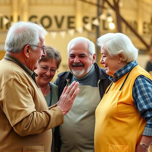 A group of senior volunteers working together at a local charity.