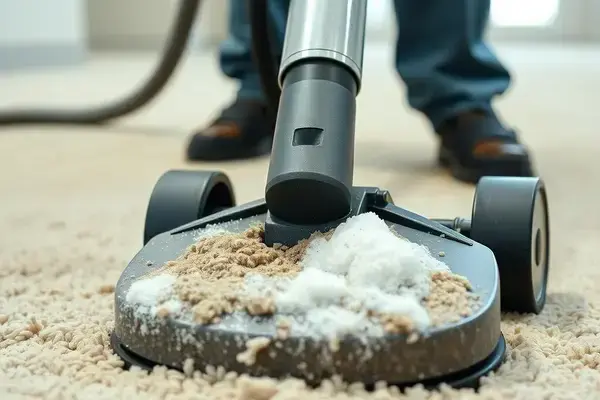 Professional carpet cleaning in progress